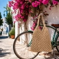 thumbnail image 6 of OCCOA Handmade Woven Beach Hollow Casual Handbag Large Capacity, Woven Tote Shoulder Bag for Summer Vacation, Boho Beach Accessory, Brown, 6 of 7