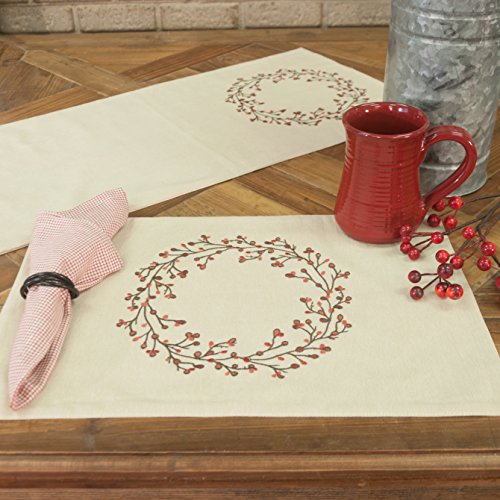 Piper Classics Twig Berry Vine Placemats Set of 4 12" x 18" Beige w