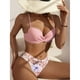 thumbnail image 3 of Traje de baño de bikini de 3 piezas con estampado floral y tirantes finos para mujer con cubierta para playa Rosa L, 3 of 5