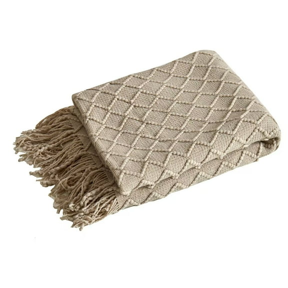 Tan Taupe Knit Throw Blanket for Couch Bed, Soft Knitted Farmhouse Sofa Throw for Living Room, Lightweight Decorative Fall Throw Blanket for Chair, Outdoor Textured Boho Blanket, 50x60