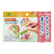Three -color set of pen that can be written on Saran wrap (pink, orange, yellow -green)