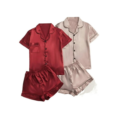

Elegant Lapel Short Sets Short Sleeve Multicolor Womens Pajama Sets (Women s)