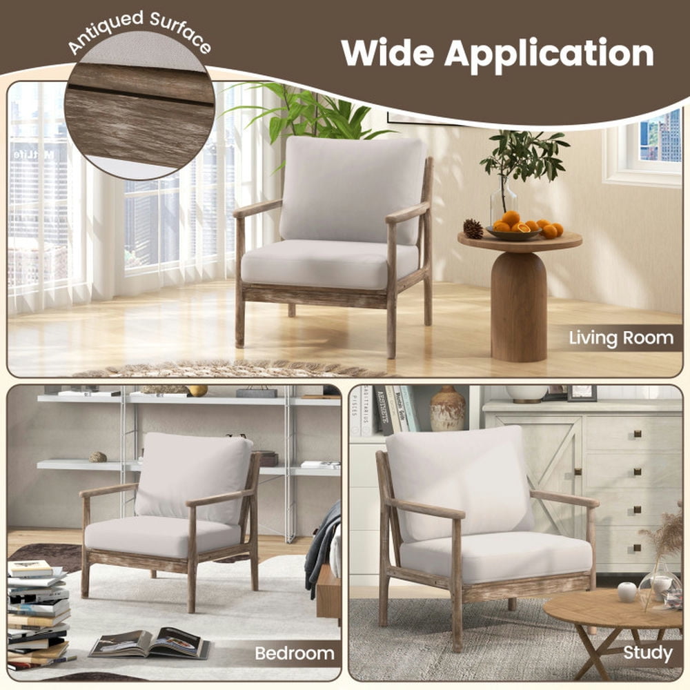 Finihen Accent Chair, Upholstered Accent Armchair, Modern Accent Chair with Solid Rubber Wood Armrests, for Living Room, Bedroom, Reception Room, Beige Finihen Accent Chair, Upholstered Accent Armchair, Modern Accent Chair with Solid Rubber Wood Armrests, for Living Room, Bedroom, Reception Room, Beige