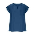 thumbnail image 3 of Stylish Olyvenn Womens Summer Tops Dressy Casual Cap Sleeve T Shirts for Women V Neck Ruched Tops Basic Tank Fashion Trendy Dark Blue S, 3 of 5