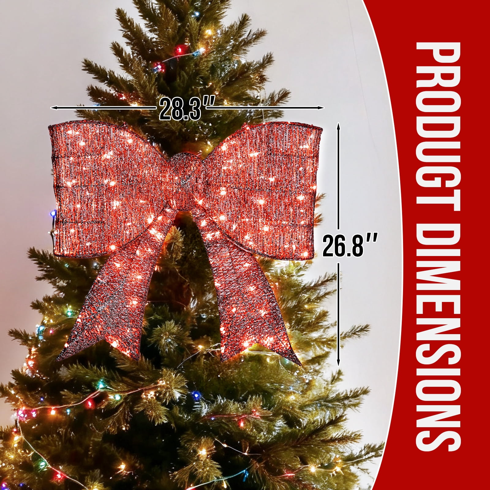 Pre-Lit Outdoor Giant Bowknot Christmas Decoration, Lighted Metal Frame with 124 Warm White LED Lights, for Front Door Gate Wall Indoor Outdoor Holiday Party