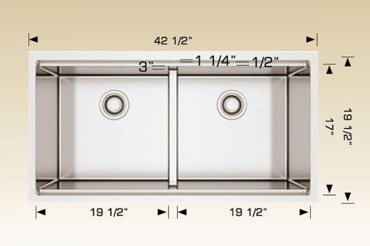 American Imaginations 42,5 pouces. W Évier de cuisine en acier inoxydable approuvé CSA avec 2 bols et calibre 16AI-34490
