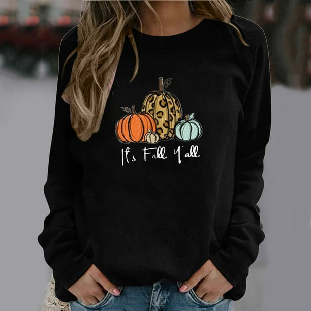 ICHUANYI Clearance Thanksgiving Fashion Women's Casual Long Sleeve Printed Ladies Sweatshirts Tops(Black, M) ICHUANYI WER2023081402861