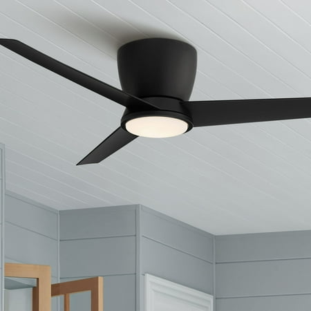 

52 Casa Vieja Modern Outdoor Hugger Ceiling Fan with Dimmable LED Light Remote Control Black Opal Glass Damp Rated for Patio Exterior