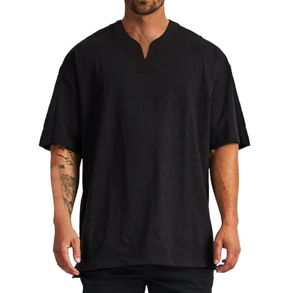 Men's Loose Trend Fitness Sports V Neck Half Sleeve T-Shirt