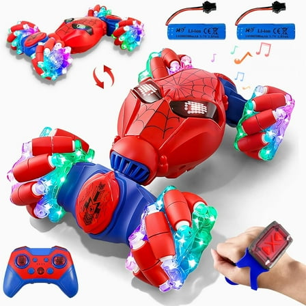 Casrra Gesture Sensing Spider RC Cars and Vehicles for Ages 4-14, Hand Control Remote Stunt Toy with Lights & Music, 360° Rotation Off Road 1:12