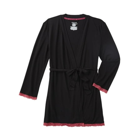 Womens Lightweight Black & Pink Semi-sheer Bath Robe Housecoat Bathrobe