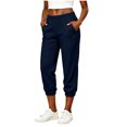 thumbnail image 3 of Womens Linen Cropped Jogger Pants Elastic Drawstring Waist Casual Summer Trousers with Pockets Lightweight Lounge Pants, L, 3 of 8
