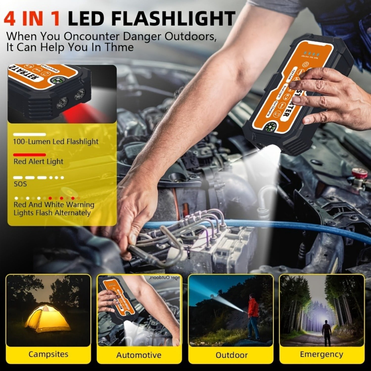 Car Battery Jump Starter, 5000A Peak Car Jumper Starter Battery Pack,Power Bank