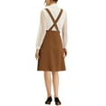thumbnail image 3 of INSPIRE CHIC Women's Overall Dress V Neck Double Breasted Pinafore Suspenders Skirt Brown S, 3 of 5