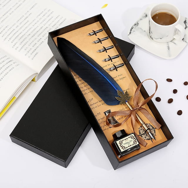 Estuche para bolígrafos de pluma corta, juego de papelería con punta de tinta, caja de regalo con pluma de inmersión retro