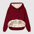 thumbnail image 2 of Wangmeiwg Women's Sweatshirts Women's Hoodies & Sweatshirts Warm Thick Hoodie Sweatshirt V Neck Long Sleeve Velvet Cozy Winter Blouse for Women Wine S, 2 of 4