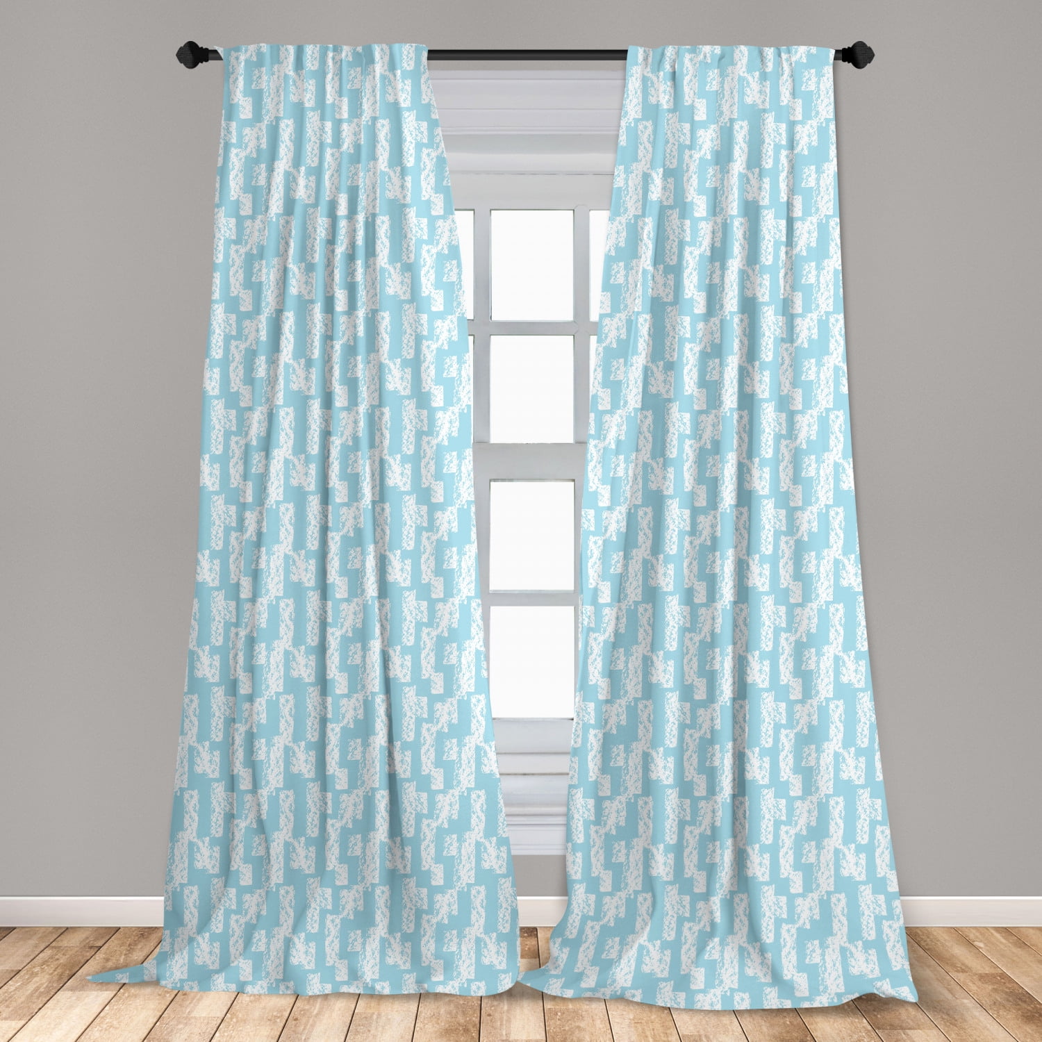 Pale Blue Curtains 2 Panels Set, Wall with Brushstrokes Modern Art