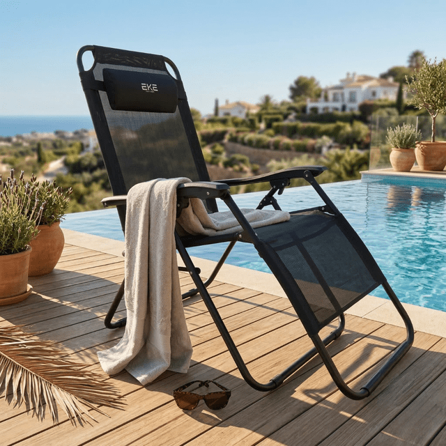 Silla Reclinable Zero Gravity para Jardín y Exterior con Descansa Pies y Cojín – Estructura de Acero
