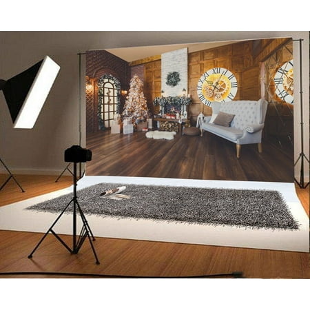 - MOHome Polyster 7x5ft Christmas Backdrop Decoration Tree Sofa Garland Fireplace Firewoods Vintage Clock Pine Twigs Gloomy Wood Floor Interior Photography Background Kids Adults Photo Studio Props