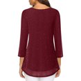 thumbnail image 5 of ClodeEU Women's 3/4 Length Sleeve Blouses，Round Neck Pleated，Sparkle Effect Double Layer Tunic Tops Wine,Womens Plus S, 5 of 8