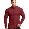 thumbnail image 1 of Mens Dress Shirts Slim Fit Long Sleeve Solid Button Down - Polyester Spandex Material, 4 Way Stretch, Wrinkle Resistant, 1 of 4
