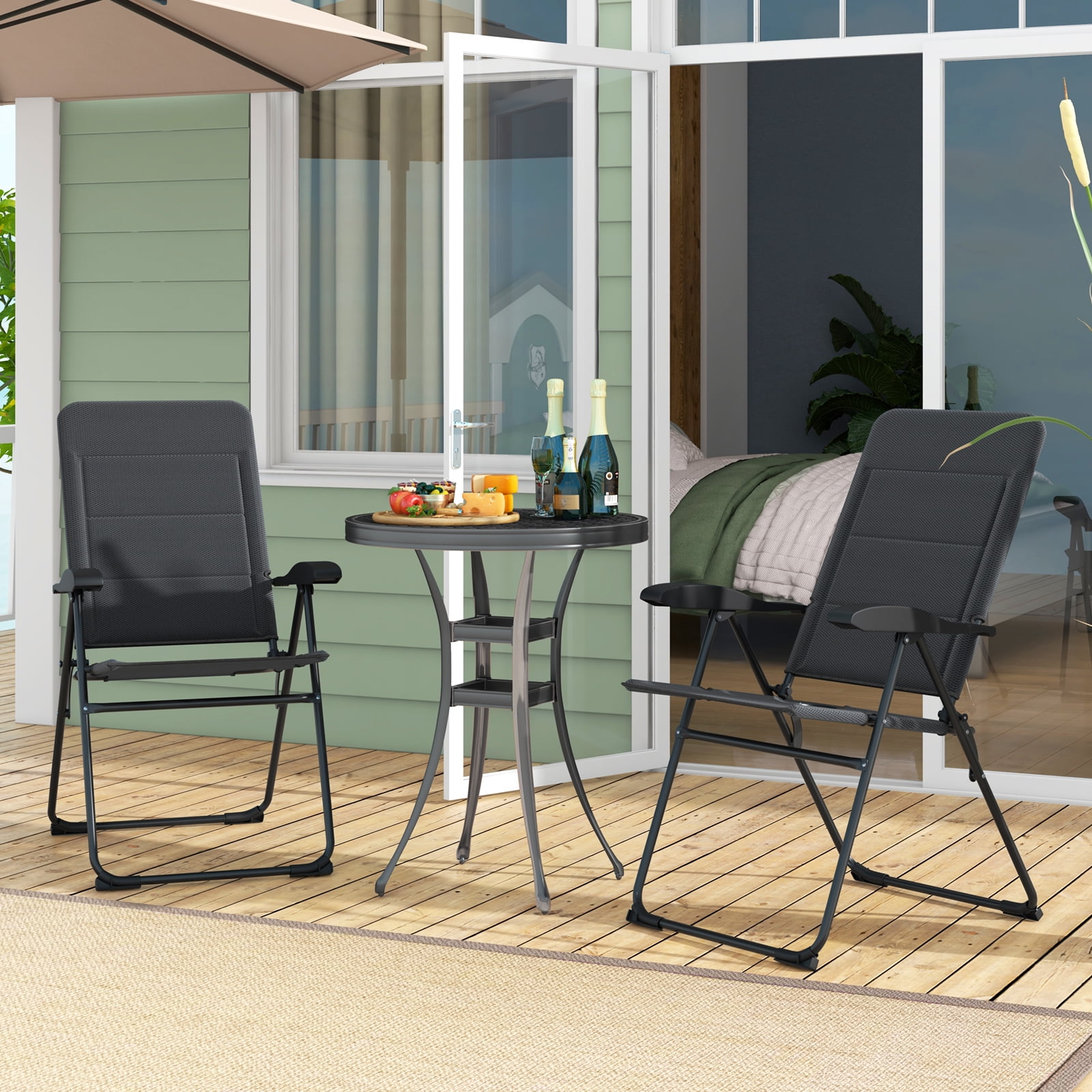 Gymax 2PCS Patio Folding Chairs Back Adjustable Reclining Padded Garden Furniture