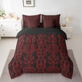 thumbnail image 2 of jejeloiu Ancient Damask Jacquard 7-Piece Twin Bedding Sets,Red Black Bedding Comforter Set For Girls Kids Reversible, 2 of 8