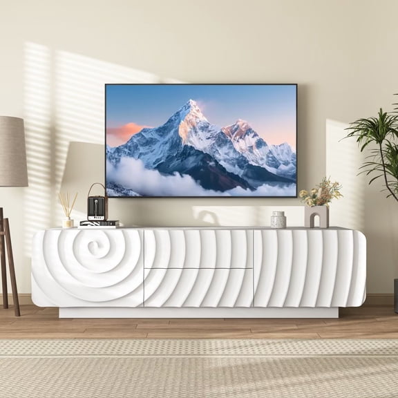 UZUGUL 58" TV Stand with Storage Cabinet,   Entertainment Center with  Spiral Wave  Design, White