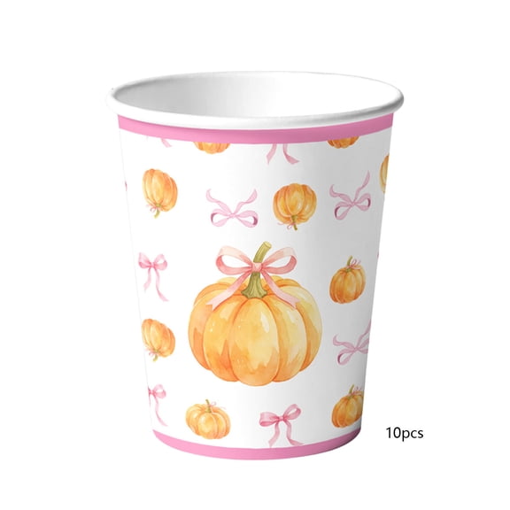 Bow Pumpkin Design Disposable Cup, Coffee Cup, Hot/Cold Beverage Drinking Cups for Water Juice, Perfect for Fall Multicolor
