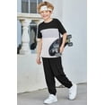 thumbnail image 5 of Arshiner Boy's Pants Set - 2 Piece ColorBlock Short Sleeve T-Shirt and Active Pants - Casual Clothing Outfits, 5 of 7