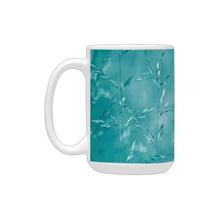 

Turquoise Decor Blur Meadow Grass Plant Herb in Countryside Rural Spiritual Mystical Seasonal Pictur Ceramic Mug (15 OZ) (Made In USA)
