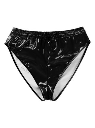 IEFIEL Womens Shiny Latex Underwear O Ring Zipper Crotch Low Waist