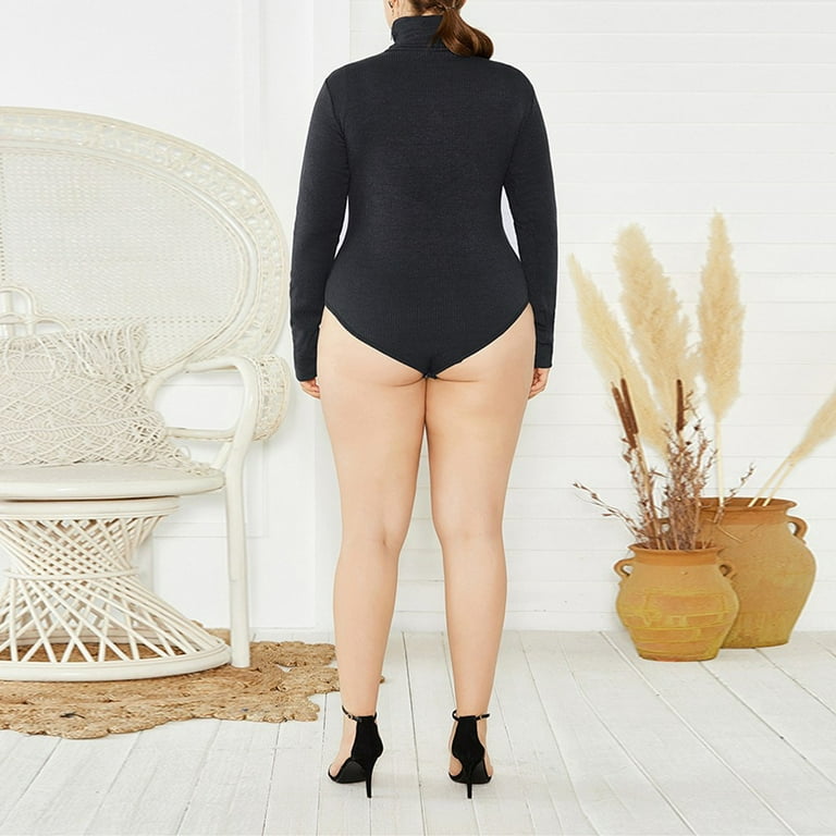 ALSLIAO Plus Size Women Turtleneck Bodysuit Knit Top Long Sleeve