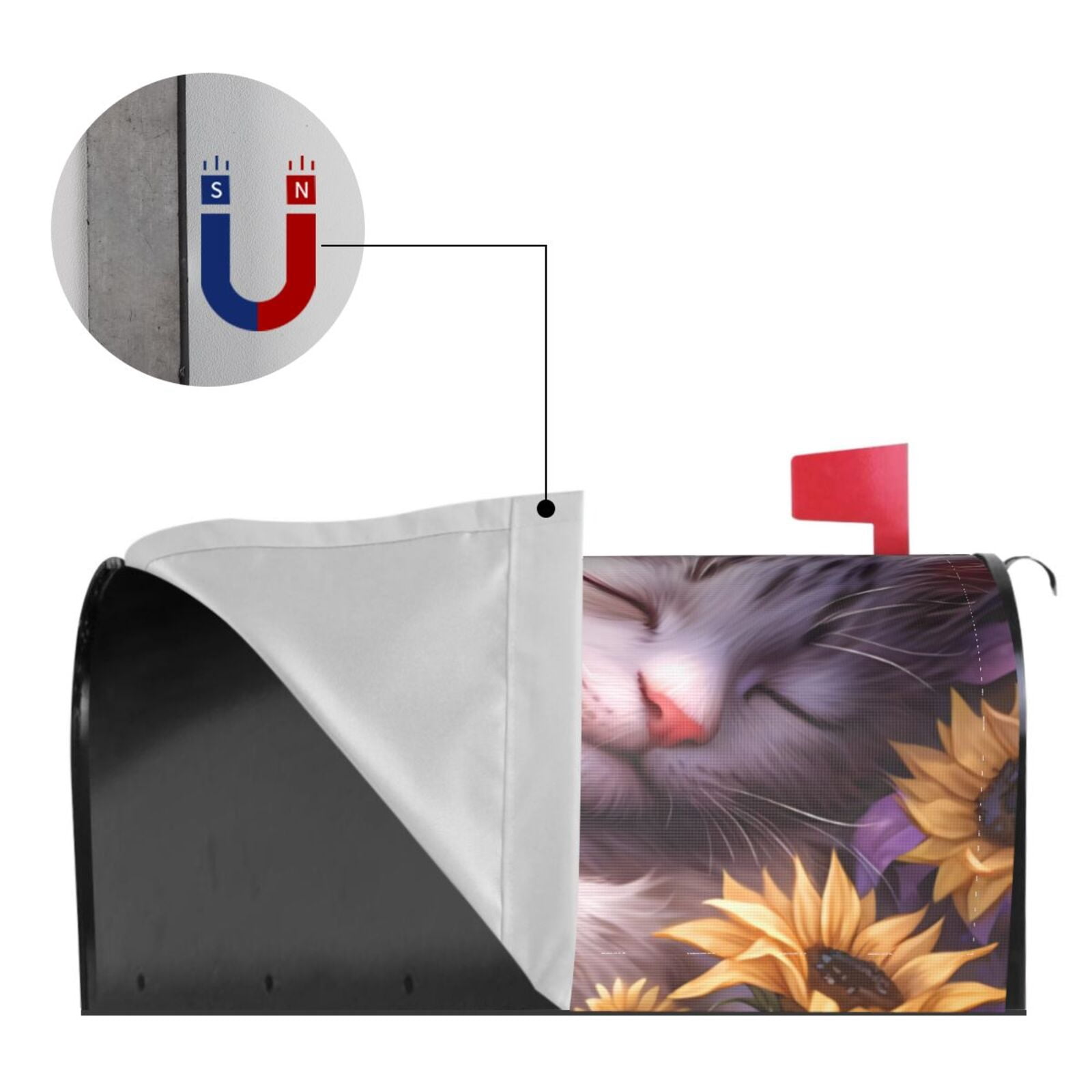 Gukieu Warm Sunflower Sleeping Cat Print Magnetic Mailbox Cover, Sun-proof and Waterproof Home Yard Mailbox Cover-21x18 in