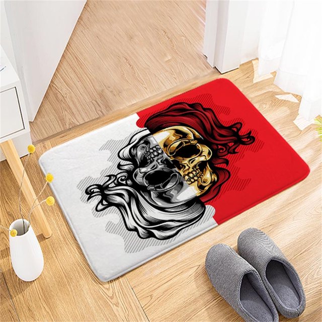 Alfombrilla de puerta con estampado de franela de calavera de Halloween, alfombrilla antideslizante absorbente para baño Wmkox8yii HFSH5499