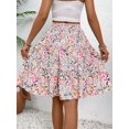 thumbnail image 4 of Women'S Elastic High Waist Floral Print Tie Front Ruffle Hem Skirt for Work and Casual Wear Apricot M, 4 of 5