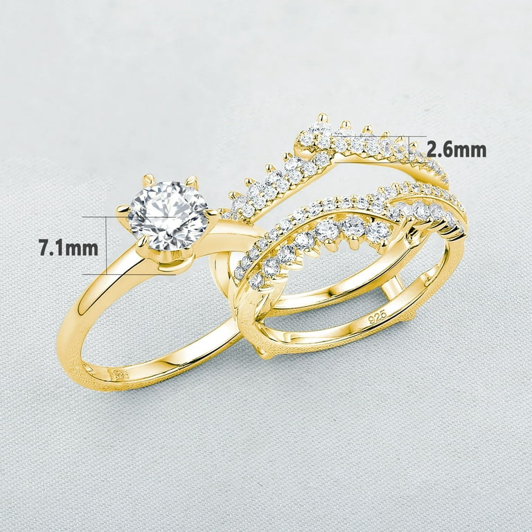 Newshe Two Color 925 Silver Yellow Gold Crown Wedding Rings for Women Guard  Enhancers Round Cubic Zirconia Adjustable Wrap Band - AliExpress