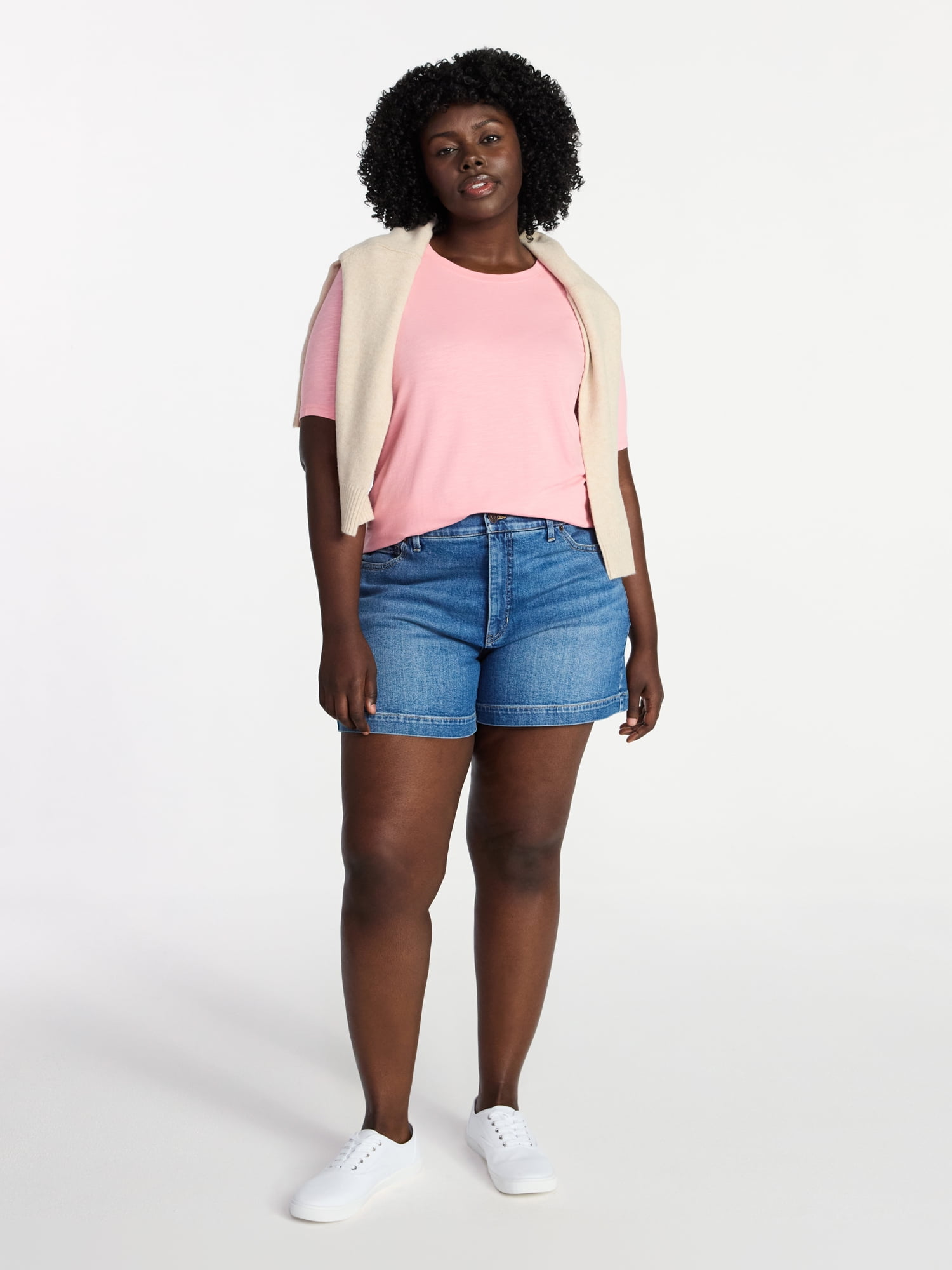 Terra & Sky Women's Plus Size Crewneck Tee with Short Sleeves, Sizes 0X-5X