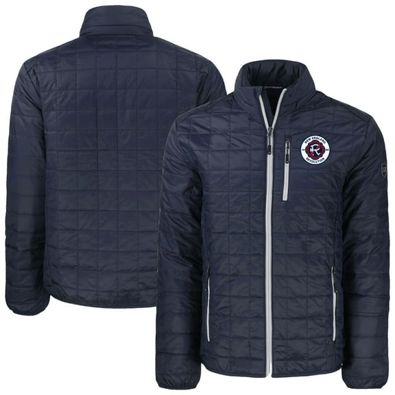 Men's Cutter & Buck Navy New England Revolution Rainier PrimaLoft Eco Insulated Puffer Full-Zip Jacket