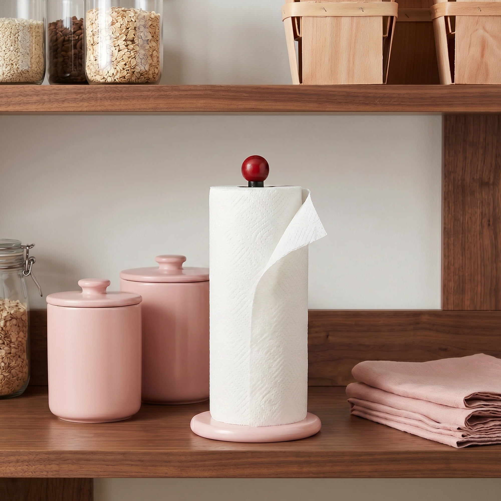 Unique Bargains Paper Towel Holder Countertop Weighted Base Dispenser Wood Black 12x5.9in