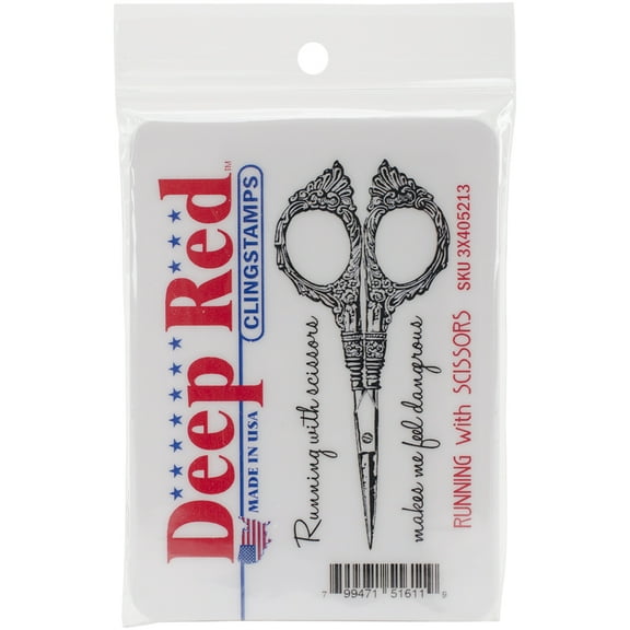 Deep Red Cling Stamp 1.5"X3"-Running W/Scissors, Pk 3, Deep Red Stamps