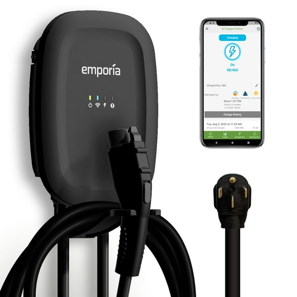 EMPORIA ENERGY Level 2 EV Charger | Up to 48 Amp | 24-Ft Cable | WiFi Enabled Smart EV Charger | NEMA 14-50 or wired | smart Indoor/Outdoor Charging Station | ULc & Energy Star