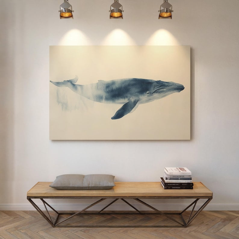 Humpback Whale Ocean Wall Art Print, Coastal Decor Unframed Paper Print