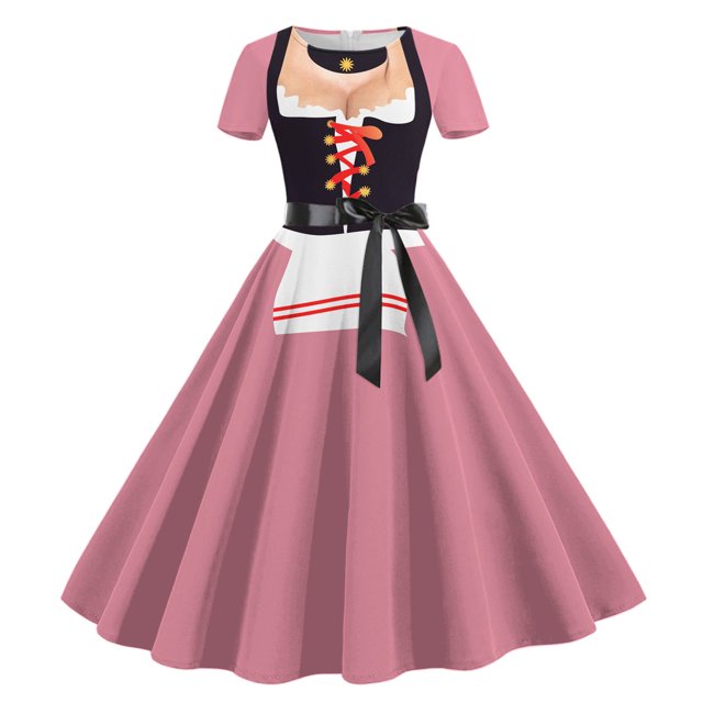 Fankiway Robe Décontractée à Manches Courtes pour Femmes, Imprimé Oktoberfest, Robe Classique Imprimée, Grande Taille, Printemps, 5385