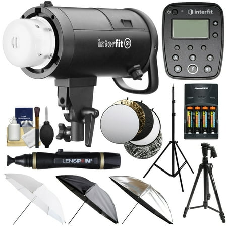 Interfit S1 500ws HSS TTL IGBT Studio Flash Strobe Monolight with TTL Remote + Tripod + Light Stand + 3 Umbrellas + 5 Reflector Disks + Kit for Canon