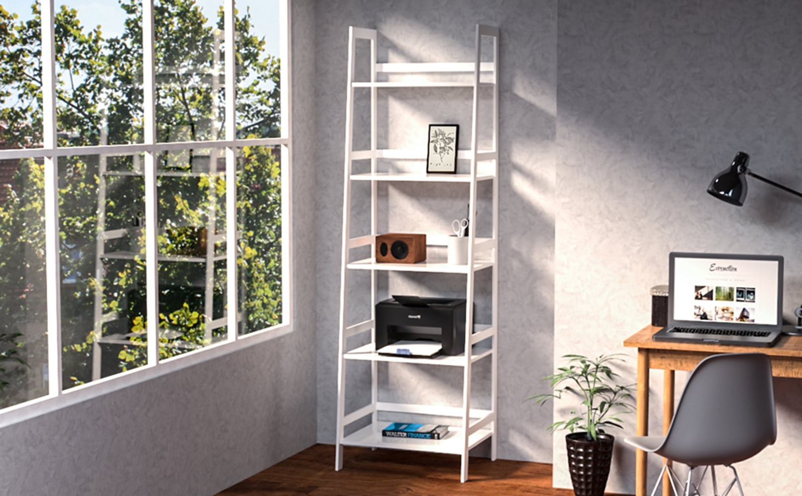 Private Jungle 5-Tier Bookshelf Modern Bookcase, 5 Shelf Ladder Shelf Book Storage Shelf Organizer for Living Room, Home Office (White) Private Jungle 5-Tier Bookshelf Modern Bookcase, 5 Shelf Ladder Shelf Book Storage Shelf Organizer for Living Room, Home Office (White)