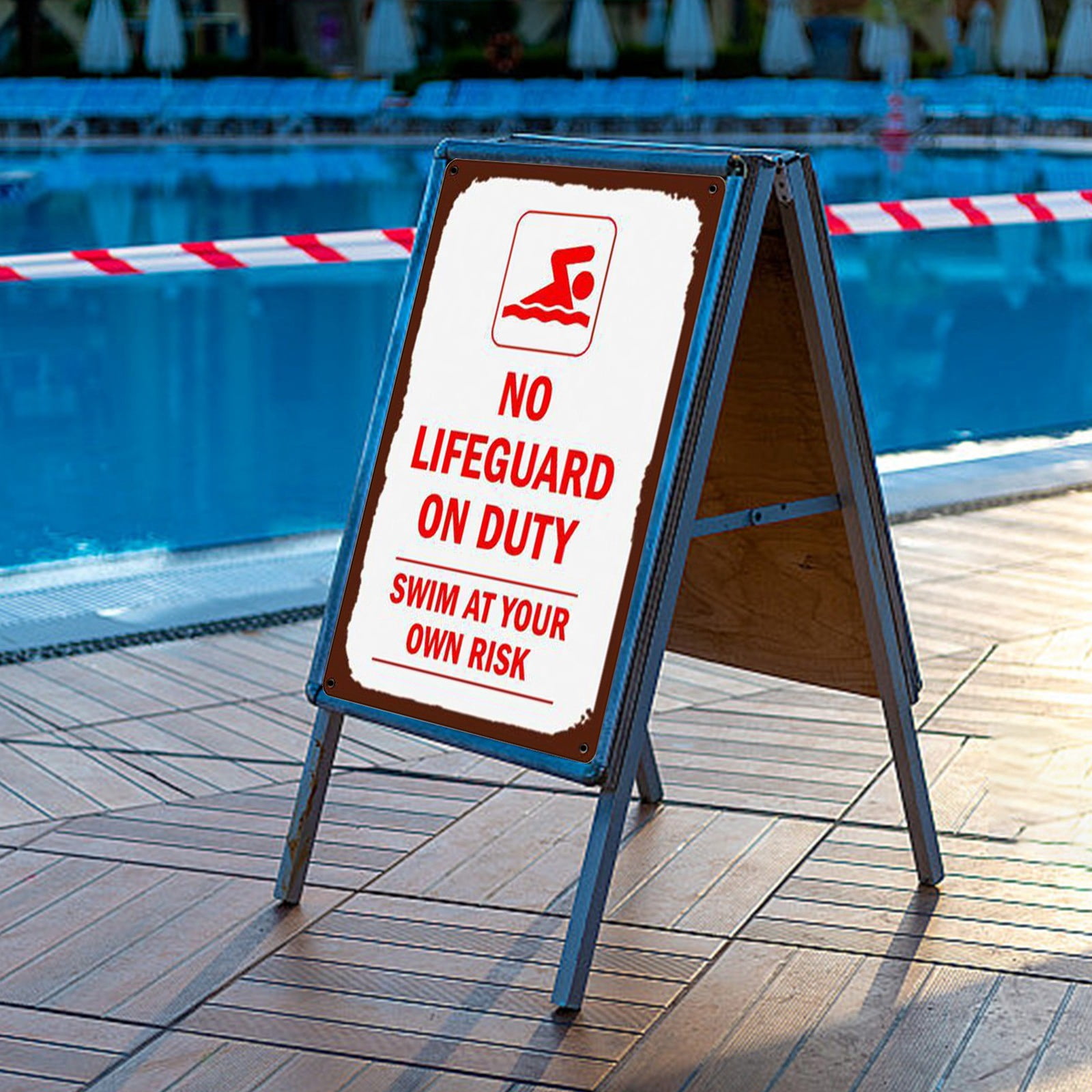 Panneau Sécurité Piscine Humour - Signalétique Vintage En Métal - 30x20 Cm - Décoration Intérieur/extérieur - 10
