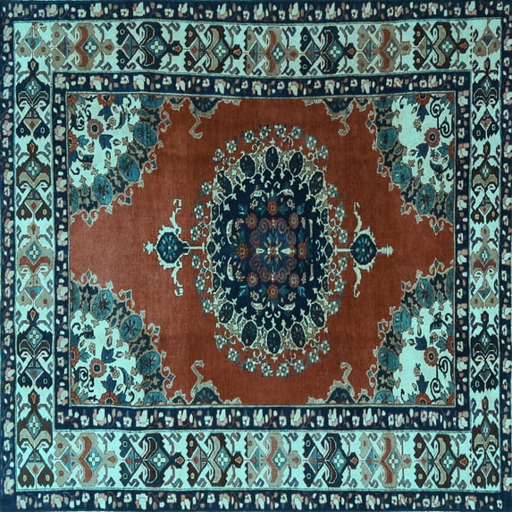 Ahgly Company Indoor Square Medallion Light Blue Traditional Area Rugs, 4' Square