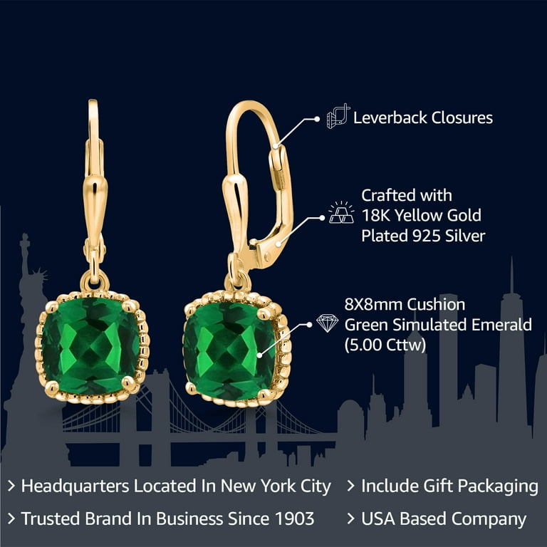 Gem Stone King 18K Yellow Gold Plated Silver Green Simulated