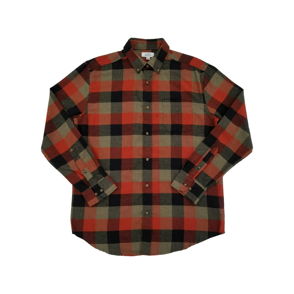 Croft & Barrow Mens Orange Plaid Extra Soft Flannel Long Sleeve